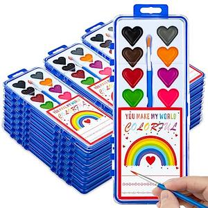 Valentines Day Gifts for Kids, 24 Pack Watercolor Paint Set with Paintbrush for Kids, Prizes Exchange Gifts Valentines Party Favors for Preschool Classroom School