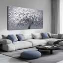 JuhaiArt Large Tree Canvas Art for Living Room Bedroom White Flower Wall Decor Prints Gray Artwork Wall Picture Home Office 29" x 59"