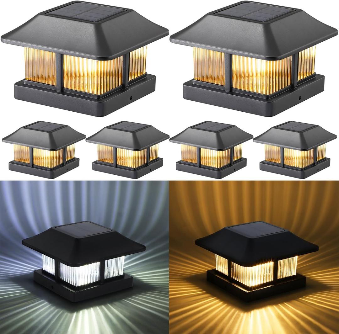 Dynaming 4x4 Solar Post Cap Lights Outdoor with 2 Color Modes, Fence Post Solar Lights Black Shell Brightness LED Lantern Lamps Waterproof for Garden Deck Patio, Fit 4x4 Wooden/Vinyl Posts, 6 Pack