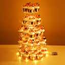 Kimdee 5 Tier Acrylic Cupcake Stand Round Acrylic Cupcake Holder Tower Display for Dessert Table with LED Light String (Yellow)
