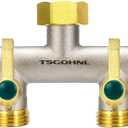 Brass Garden Faucet Splitter, 4-Way Hose Splitter with 4 Extended Metal Handles, Outdoor Hose Divider, Heavy Duty Nickel Plated, GHT 3/4-Inch Heavy Duty Hex Female Inlet and 3/4-Inch Male Outlet