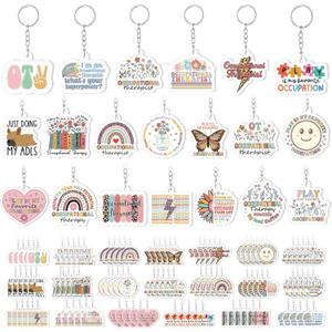 100 Pcs Occupational Therapy Keychains Bulk, 20 Styles Acrylic Occupational Therapy Graduation Gifts Keyring, Back to School OT Gifts for School Therapist Teacher Office Coworkers Staff
