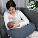 Boppy Nursing Pillow, Cotton Muslin Ergonomic Breastfeeding Support Pillow | Bottle & Breastfeeding Pillow, High Lift & Firm Support, Water-Resistant, Washable Cotton Muslin Cover - Slate Blue