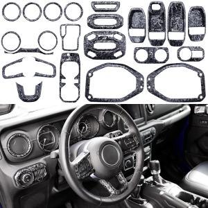 Barong for Jeep Wrangler JL JLU Gladiator JT 2018-2023 Accessories Interior Decoration Steering Wheel Gear Cup Holder Door Panel AC Air Vent Reading Light Cover 23PCS Full Set (Forging Pattern)