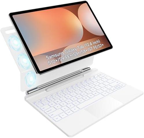 HOU Keyboard 13.5" with Magnetic Case,Floating Cantilever,Multi-Function Trackpad,7 Colors Backlit,S Pen Holder,White