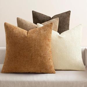 MIULEE Pack of 4 Couch Throw Pillow Covers 20x20 Inch Neutral Soft Decorative Chenille Pillow Covers Farmhouse Boho Cushion Covers for Mid Century Modern Home Decor Sofa Bedroom Living Room (Brown)