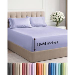 Extra Deep Queen Sheet Set - 4 Piece Breathable & Cooling Bed Sheets - Easily Fits 18 to 24 inch Mattress - Ultra Soft, Wrinkle & Fade Free with Extra Deep Pockets - Hotel Luxury Bedding - Lavender