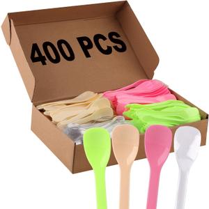 400PCS Disposable Dessert Spoons for Tasting,Plastic Mini Ice Cream Sample Spoons for Miniature Dessert Cups, Sampling, Small Catering Supplies, Tasting Party (colored)