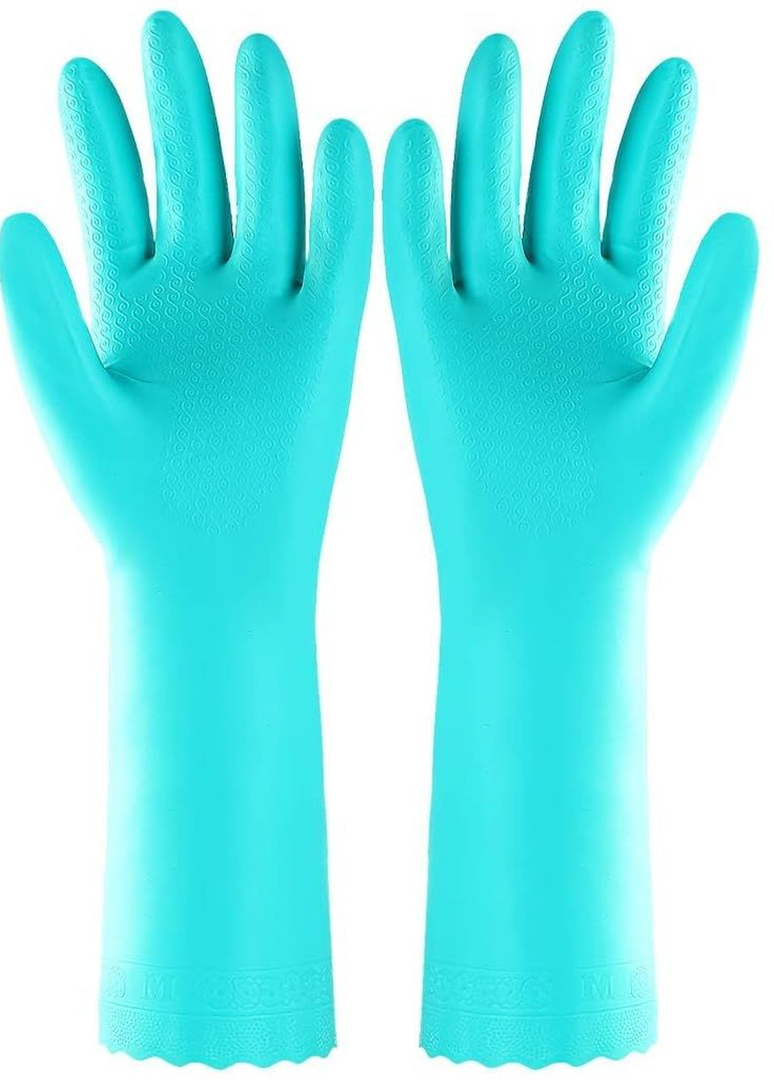 Elgood Reusable Dishwashing Cleaning Gloves with Latex free, Cotton lining,Kitchen Gloves 2 Pairs, blue Medium