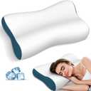 Cervical Neck Pillow for Pain Relief, Contour Memory Foam Pillows for Sleeping, Ergonomic Pillow Orthopedic Cooling Pillow Bed Pillow Neck Support for Side Back Stomach Sleepers (White&blue)