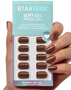 BTArtbox Press On Nails Short - Bold Brew, Caramel Brown Square Press On Nails with Glue and Adhesive Tabs for Women, Opaque Soft Gel Glue On Nails in 15 Sizes - 30 Stick On Nails Kit