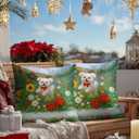 2 x HOMETITUTE 18x18 Inch Set of 2 Christmas Dog Throw Pillow Covers Soft Decorative White Puppy Cushion Covers Holiday Winter Christmas Pillow Cases Farmhouse Garden Decor for Sofa Couch Bed Living Room