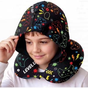 Gilprop Privacy Friendly Hooded Gaming Travel Pillow, U Shaped Memory Foam Neck Pillow with Washable Cover, Soft Neck Head Support Travel Accessories for Airplane Car Train Bus Trips
