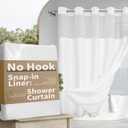 River Dream No Hook Slub Textured Shower Curtain with Snap-in PEVA Liner Set - 71" x 74"(72"), Hotel Style with See Through Top Window, Fabric Outer Curtain & Waterproof Inner Liner, White