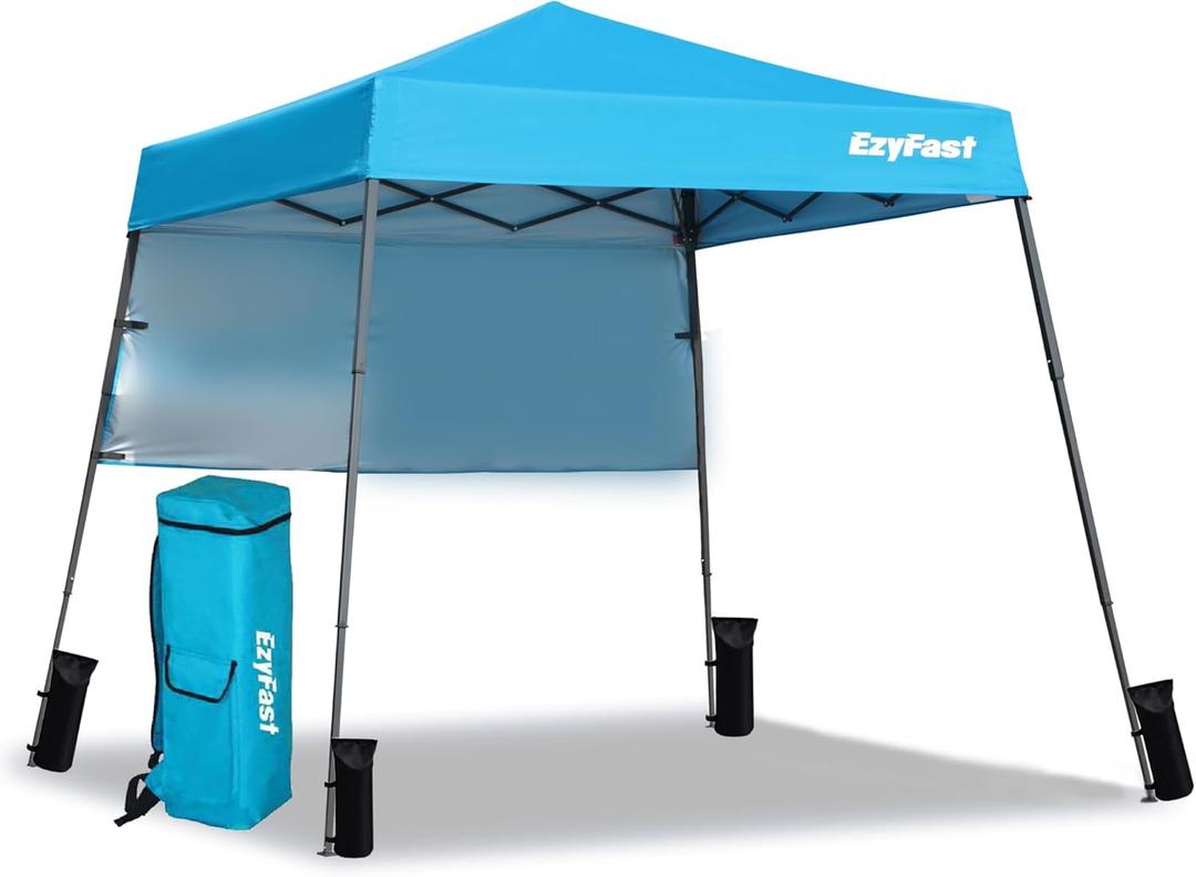 EzyFast Ultra Compact Backpack Canopy, Pop Up Shelter, Portable Sports Cabana, 7.5 x 7.5 ft Base / 6 x 6 ft top for Hiking, Camping, Fishing, Picnic, Family Outings