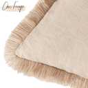 Foindtower Decorative Linen Fringe Throw Pillow Covers Cozy Boho Farmhouse Cushion Cover with Tassels Soft Accent Pillowcase for Chair Sofa Bed Living Room Home Decor, 1616 Inch, 1PC,Tan Beige (Semolina)