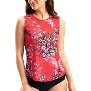SANTINY Sleeveless Rash Guard for Women UPF 50+ Modest Swimsuit Quick Dry High Neck Bathing Suit Swim Top Swim Tank (Red, XL)