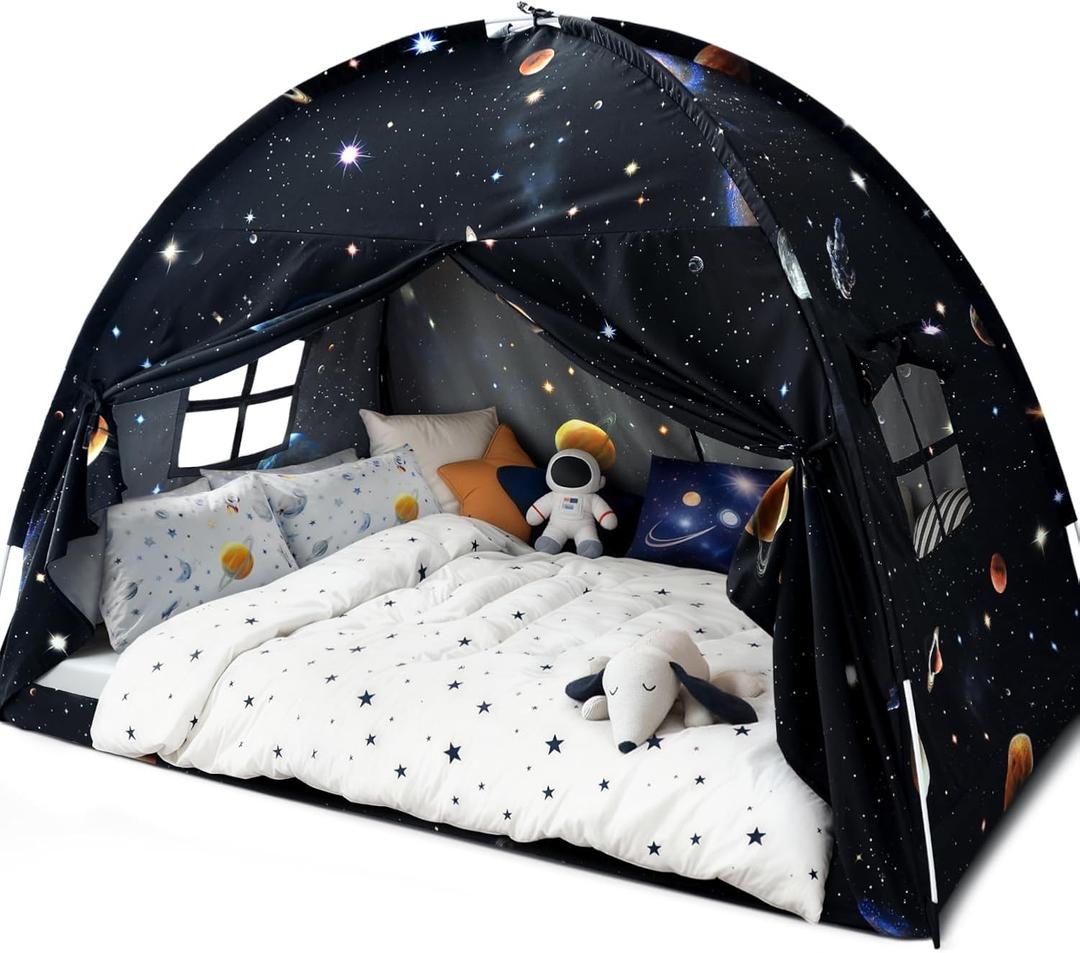 Sherilyn Full Bed Toddler Canopy Tent, Kids Indoor Canopy Privacy Space Sleeping Playhouse Blackout Bunk Bed Tents Full Size (Galaxy Tent) for Boys Girl Birthday House Gift