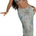 Women's Sexy Pearl Chain Halter Maxi Dress Printed Backless Hollow Out Pleated Bodycon Dresses for Party Vacation (Medium, Green)