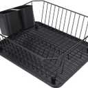 Dish Drying Rack Set, Dish Drainer Rack Iron Dish Strainer with Utensil Holder for Kitchen Counter Sink Spoons and Forks 12.2x14.17x5.12in (Black)