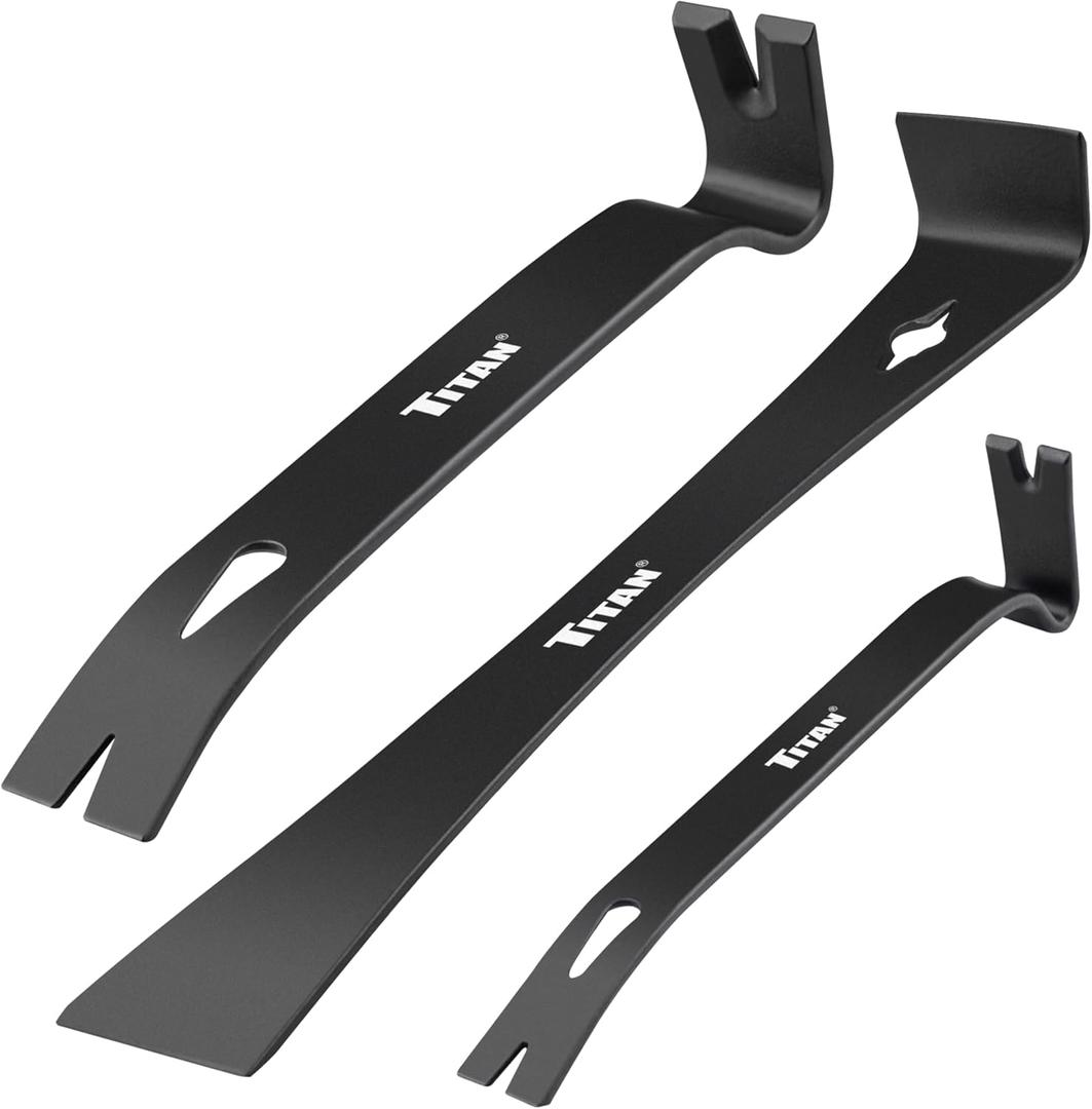 Titan 17121 3-Piece Flat Pry Bar set, 5.5", 7.5" & 9.5"Utility Claw Bars with Nail Puller, Forged Steel Wonder Bar