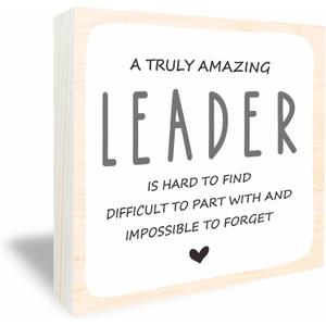 Wooden Box Sign, A Truly Amazing Leader Is Hard To Find Difficult To Part With And Impossible To Forget, 6X6 Inch Inspirational Desk Decor For Home & Office Decoration & Accessories - A13