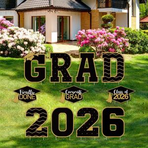 Tatuo 11 Pcs Graduation Yard Sign Decorations Congrats Graduation Lawn Signs 2026 Grad Yard Decor with 23 Stakes for Outdoor Grad Party(Black Gold,Simple Style)