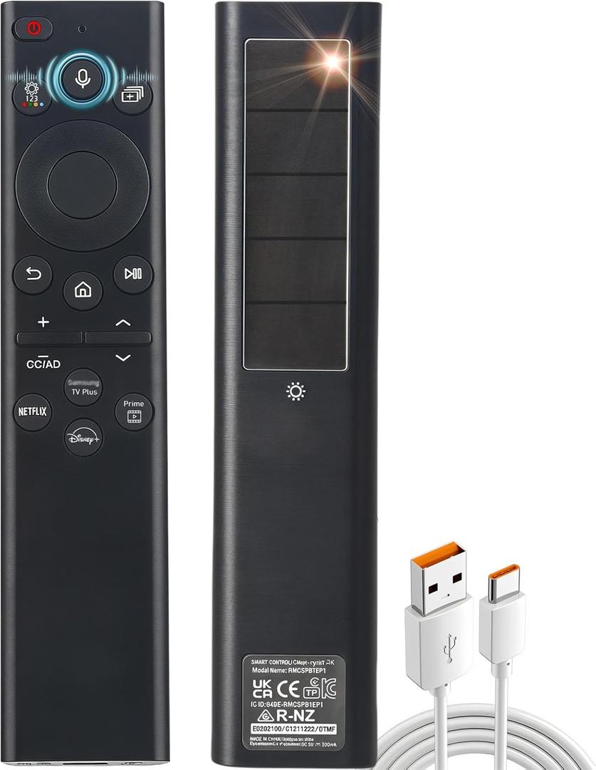Replacement for Samsung TV Remote Solar Charger, Rechargeable Battery Solarcell Remote for Smart TV, Compatible with BN59-01385A BN59-01432A with Voice, for Neo, Sero, QLED, OLED, Frame, UHD Smart TV