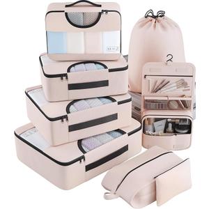 Veken 8 Set Packing Cubes, Travel Gifts for Women Mom, Carry on Suitcase Organizer Bags with Hanging Toiletry Bag and Large Laundry Bag, Travel Essentials Luggage Accessories for Cruise Ship (Dutch Cream and Black)