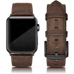 EDIMENS Leather Bands Compatible with Apple Watch 42mm 44mm, Genuine Leather Vintage Strap Classic Buckle Compatible with Apple iWatch Series 5/4/3/2/1, Sports&Edition Men & women,Retro Brown