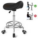 YEEZEE Saddle Stool Ergonomic- Comfortable Rolling Saddle Stool with Wide Thick Saddle Seat Padding, Swivel Adjustable Saddle Chair with Wheels and Ring Pedal for Medical Massage Salon (Dark Black)