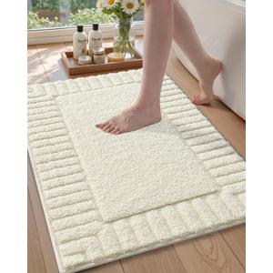 Color&Geometry Small Bath Rugs Non Slip Washable, 16"x24" Absorbent Off White Bathroom Rugs, Soft Bath Mats for Bathroom Floor, Shower, Bathtub, Laundry
