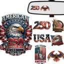Dazoratix 250th Anniversary Car Decals - 7 Pcs USA Eagle 250 Years America Flag Patriotic Merchandise 4th of July American Independence Vinyl Rearview Mirror Stickers for Window Vehicles Truck Bumpers