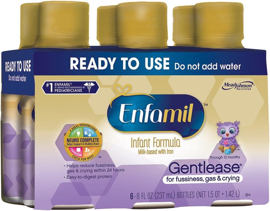 Enfamil NeuroPro Gentlease Ready-to-Feed with Smaller Proteins for Easy Digestion, Brain Supporting DHA, Prebiotic, HuMO6* Blend, Baby Formula for easing Fussiness, Crying, Gas, Spit-up in 24hrs, 8 Fl Oz Bottles (6 Count), BB Date: 08/01/2026