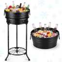 Fumete Black Beverage Tub with Stand Champagne Ice Bucket Stand, 1 Set