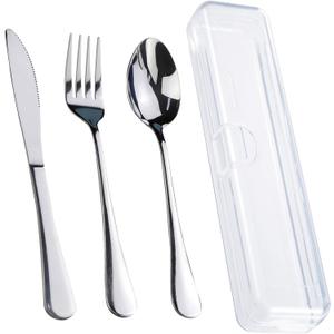 Travel Utensils With Case, Stainless Steel Reusable Portable Utensils Set With Case, Lengnoyp Travel Silverware Set (4 PCS Silver)