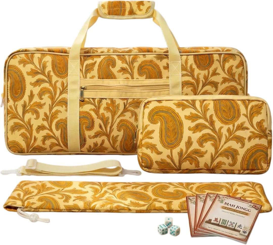 American Mahjong Bag Set for Tiles and Racks, 3-Piece Mahjong Carrying Bag with Zipper Tile Bag, Drawstring Rack Bag, Detachable Shoulder Strap, Padded, Machine Washable