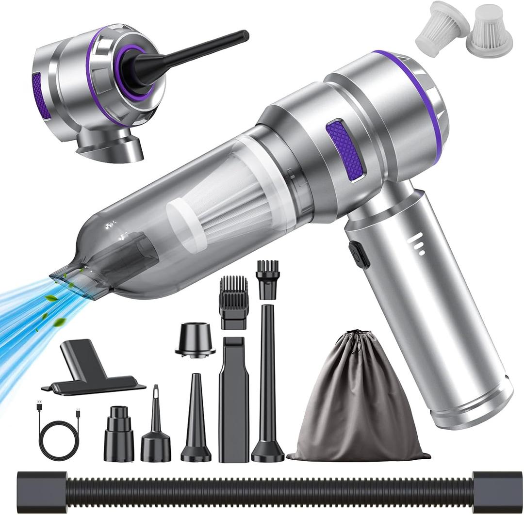 Car Vacuum Cleaner High Power - 22000PA Portable Car Vacuums 4 in 1 Compressed Air Duster & Air Blower & Pump Hand Held Vacuum Cordless with Brushless Motor for Cars Home Office (Purple)