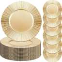 Yaomiao 50 Pcs 13 Inch Gold Charger Plates Bulk Plastic Plates Chargers Round Dinner Chargers for Wedding Party Table Setting Bridal Shower Event Decor (Light Gold)