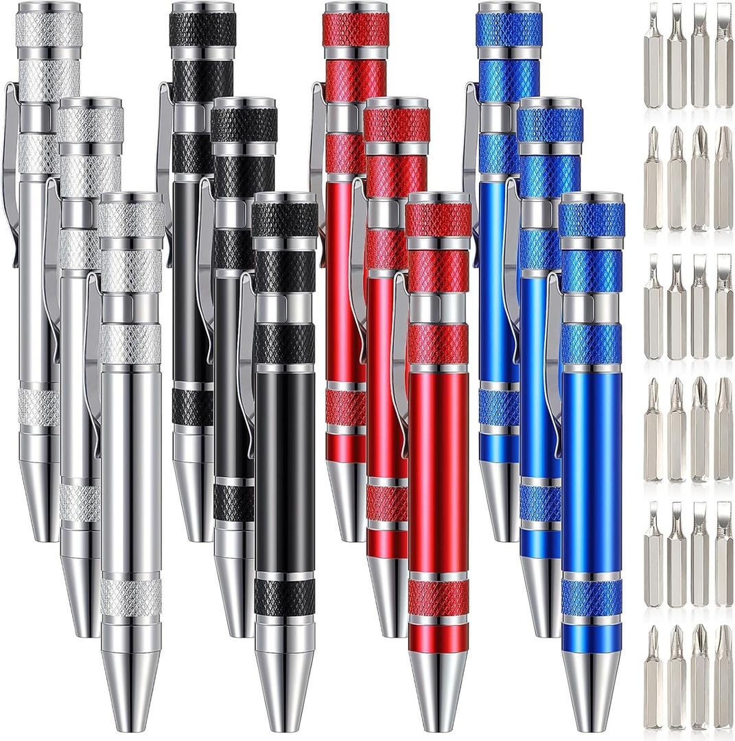 Mudder Pen Screwdriver Gifts Multitool Handy Tool 8 in 1 Magnetic Pocket Screwdriver Precision Function for Mini Gadgets(12 Pieces)