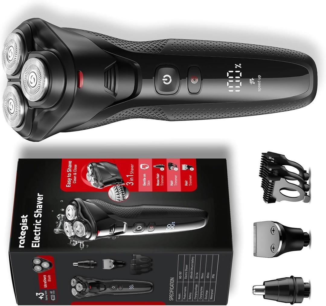 Cordless Electric Razor for Men: 3-in-1 Shaver for Beard/Nose/Sideburns - IPX7 Waterproof Travel Kit - Turbo Speed & Precision Blades