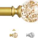 Gold Decorative Crystal Curtain Rods:66-120 Inch Heavy Duty Adjustable Window Curtains Rods for Bedroom Living Room,Brass Golden Modern Girly Acrylic Drapery Rod with Sheer Bling Foil Finials