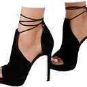 Womens Peep Toe Platform Heels Sexy Sandals Strappy Lace Up Tie Stilettos Dress Pumps Shoes 6