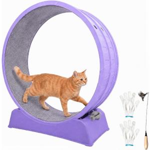 33" Large Cat Wheel with Detachable Carpet & Teaser for Running/Walking/Training, Update Cat Treadmill for Weight Loss, Playing, Fitness & Pent-Up Energy, Cat Exercise Wheel - Purple