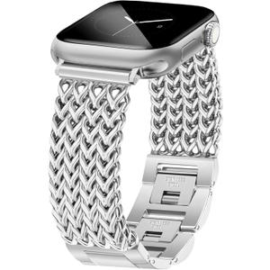 JR.DM Silver Bracelet Band for Women Compatible with Apple Watch 38mm 40mm 41mm 42mm (S10/11) Designer Stainless Steel Metal Chain Dressy Strap for iWatch Series 11/10/9/8/7/6/5/4/SE/3/2/1