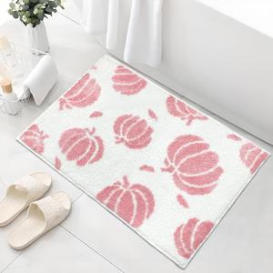 Aprophic Pink Pumpkin Bath Mats, Fall Bathroom Decor, Non-Slip Microfiber Bath Rugs, Autumn Thanksgving Bathroom Rug for Shower, Tub, Sink, Decor, Machine Washable, 17x24 inch