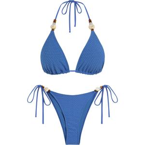 ZAFUL Women's Bikini Sets Beads Triangle Swimsuits 2 Piece String High Cut Cheeky Bathing Suits, S