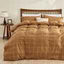 JELLYMONI 100% Natural Cotton Queen Duvet Cover Set, 3pcs Plaid Duvet Cover Sets with Zipper Closure, Grid Geometric Pattern Comforter Cover, Rust