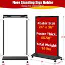 Sidewalk Sign Heavy Duty - 24x36 Inch Double-Sided Poster Stand with 360 Rotating Wheels, Rolling Metal Sandwich Board Floor Standing Sign Holder for Event Businesses Outdoor, Frame Only