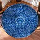 60 Inch Blue Round Table Protector for Kitchen,Modern Grid Fitted Table Cloth Round Cover with Elastic Edge，Waterproof Picnic Circle Tablecloth for Dinner, Outdoor, Party, Camping, BBQ